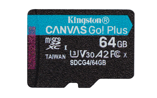 Kingston Technology 64GB microSDXC Canvas Go! Plus Gen4 200MB/s A2 U3 V30 kaart + adapter