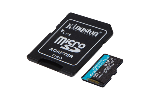 Kingston Technology 512GB microSDXC Canvas Go! Plus Gen4 200MB/s A2 U3 V30 kaart + adapter