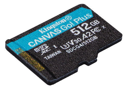 Kingston Technology 512GB microSDXC Canvas Go! Plus Gen4 200MB/s A2 U3 V30 kaart + adapter