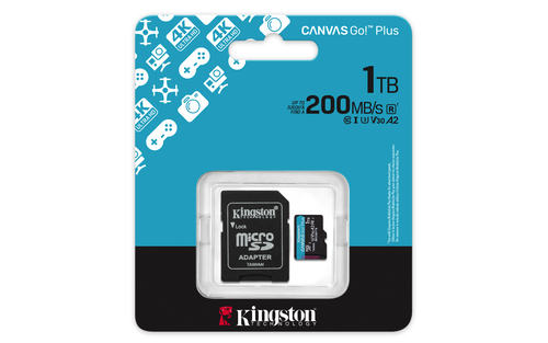Kingston Technology 1TB microSDXC Canvas Go! Plus Gen4 200MB/s A2 U3 V30 kaart + adapter