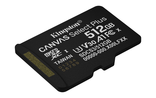 Kingston Technology 512GB microSDXC Canvas Select Plus Gen3 150MB/s A1 kaart + adapter