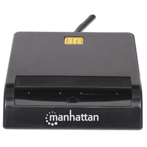 Manhattan USB-A smartcardlezer met contact, 12 Mbps, frictie-insteekslot, extern, compatibel met Windows of Mac, kabel van 105 cm, zwart, 3 jaar garantie