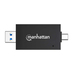 Manhattan USB-A/USB-C multiformaat kaartlezer/-schrijver, 5 Gbps (USB 3.0), male connector naar microSD- en SD/MMC-slots, mini-formaat, compatibel met Windows of Mac, zwart/transparant, 3 jaar garantie