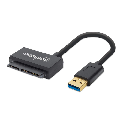 Manhattan USB-A naar SATA 2,5" adapterkabel, 42 cm, mannelijk naar mannelijk, 5 Gbps (USB 3.2 Gen1 / USB 3.0), ondersteunt 48-bit LBA, zwart, 3 jaar garantie