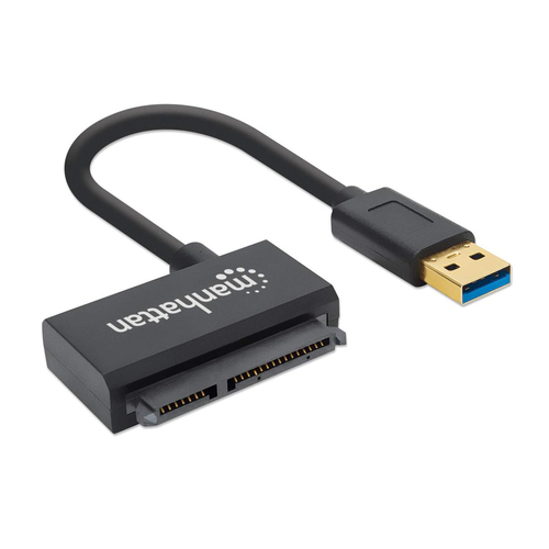 Manhattan USB-A naar SATA 2,5" adapterkabel, 42 cm, mannelijk naar mannelijk, 5 Gbps (USB 3.2 Gen1 / USB 3.0), ondersteunt 48-bit LBA, zwart, 3 jaar garantie