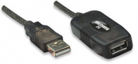 Manhattan USB-A naar USB-A verlengkabel, 10 m, mannelijk naar vrouwelijk, actief, 480 Mbps (USB 2.0), door te koppelen, ingebouwde repeater, zwart, 3 jaar garantie, equivalent aan USB2AAEXT10M