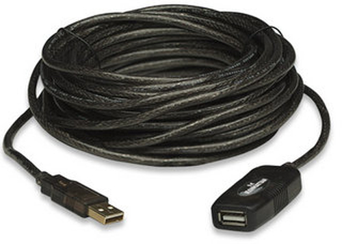 Manhattan USB-A naar USB-A verlengkabel, 10 m, mannelijk naar vrouwelijk, actief, 480 Mbps (USB 2.0), door te koppelen, ingebouwde repeater, zwart, 3 jaar garantie, equivalent aan USB2AAEXT10M