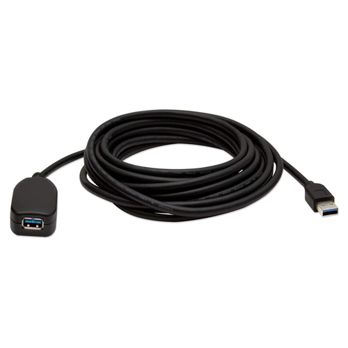 Manhattan USB-A naar USB-A verlengkabel, 5 m, mannelijk naar vrouwelijk, actief, 5 Gbps (USB 3.2 Gen1 / USB 3.0), ingebouwde repeater, zwart, 3 jaar garantie, equivalent aan USB2AAEXT5M