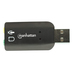 Manhattan USB-A geluidsadapter, USB-A naar 3,5 mm microfoon-in en audio-out, 480 Mbps (USB 2.0), ondersteunt 3D en virtueel 5.1 surround, zwart, 3 jaar garantie
