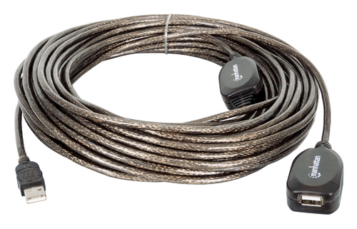 Manhattan USB-A naar USB-A verlengkabel, 20 m, mannelijk naar vrouwelijk, actief, 480 Mbps (USB 2.0), door te koppelen, ingebouwde repeater, zwart, 3 jaar garantie, equivalent aan USB2AAEXT20M