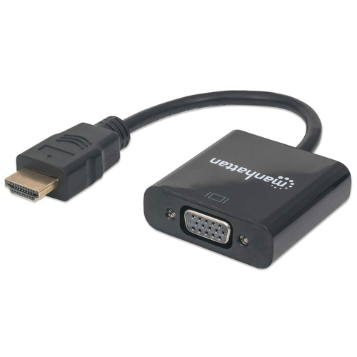 Manhattan HDMI-naar-VGA converterkabel, 1080p, 30 cm, mannelijk naar vrouwelijk, Micro-USB voedingsingang voor extra voeding indien nodig, zwart, 3 jaar garantie, equivalent aan HD2VGAE2