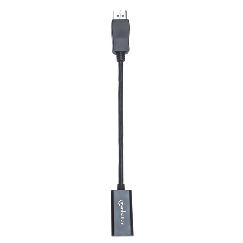 Manhattan DisplayPort 1.1 naar HDMI adapterkabel, 1080p@60Hz, 15 cm, mannelijk naar vrouwelijk, actieve signaalomzetting, met vergrendeling, niet bi-directioneel, zwart, 3 jaar garantie, equivalent aan DP2HDMI