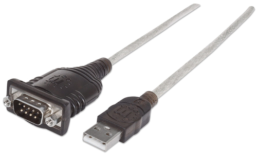 Manhattan USB-A naar seriële converterkabel, 45 cm, mannelijk naar mannelijk, RS232/COM/DB9, FTDI FT232RL-chip, Windows 11 compatibel (en oudere OS), zwart/zilver, 3 jaar garantie, equivalent aan ICUSB2321F