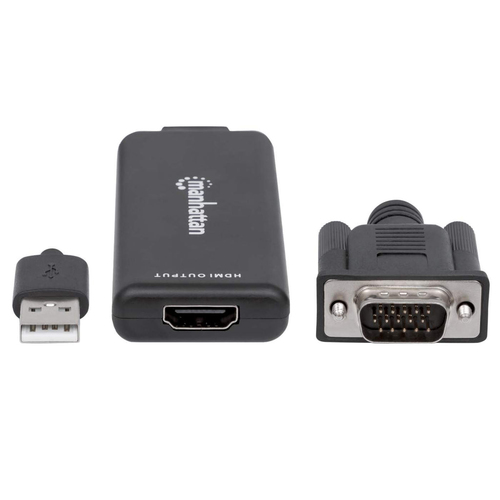 Manhattan VGA en USB-A naar HDMI converter, 1080p@60Hz, analoge VGA-video + USB-audio naar HDMI, zwart, 3 jaar garantie