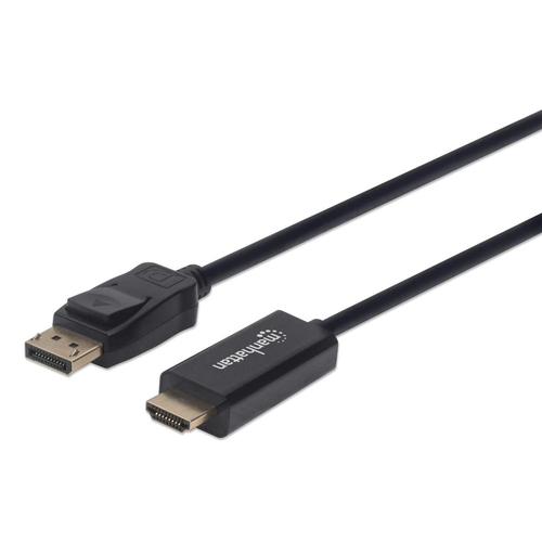 Manhattan DisplayPort 1.1 naar HDMI kabel, 1080p@60Hz, 1 m, mannelijk naar mannelijk, met vergrendeling, niet bi-directioneel, zwart, 3 jaar garantie