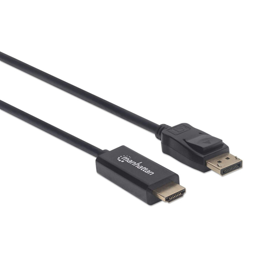 Manhattan DisplayPort 1.1 naar HDMI kabel, 1080p@60Hz, 1 m, mannelijk naar mannelijk, met vergrendeling, niet bi-directioneel, zwart, 3 jaar garantie