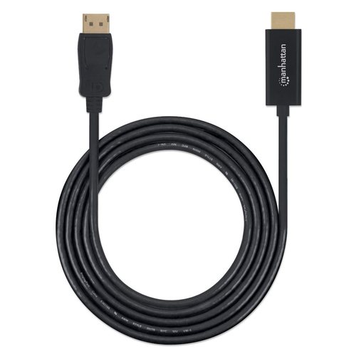 Manhattan DisplayPort 1.1 naar HDMI kabel, 1080p@60Hz, 1 m, mannelijk naar mannelijk, met vergrendeling, niet bi-directioneel, zwart, 3 jaar garantie