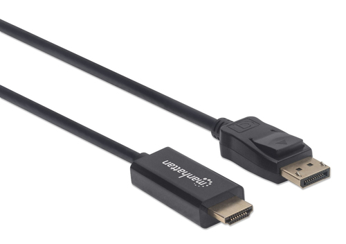 Manhattan DisplayPort 1.1 naar HDMI kabel, 1080p@60Hz, 1,8 m, mannelijk naar mannelijk, met vergrendeling, niet bi-directioneel, zwart, 3 jaar garantie