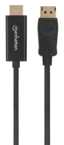 Manhattan DisplayPort 1.1 naar HDMI kabel, 1080p@60Hz, 1,8 m, mannelijk naar mannelijk, met vergrendeling, niet bi-directioneel, zwart, 3 jaar garantie