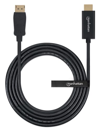 Manhattan DisplayPort 1.1 naar HDMI kabel, 1080p@60Hz, 1,8 m, mannelijk naar mannelijk, met vergrendeling, niet bi-directioneel, zwart, 3 jaar garantie