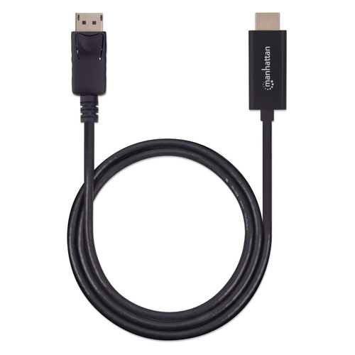 Manhattan DisplayPort 1.2 naar HDMI kabel, 4K@60Hz, 1 m, mannelijk naar mannelijk, met vergrendeling, niet bi-directioneel, zwart, 3 jaar garantie, equivalent aan 3F-DP-HDMI-4K60-HDR