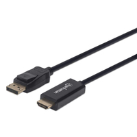 Manhattan DisplayPort 1.2 naar HDMI kabel, 4K@60Hz, 1,8 m, mannelijk naar mannelijk, met vergrendeling, niet bi-directioneel, zwart, 3 jaar garantie, equivalent aan 6F-DP-HDMI-4K60-HDR (20 cm korter)
