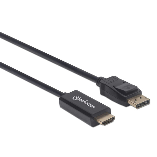 Manhattan DisplayPort 1.2 naar HDMI kabel, 4K@60Hz, 1,8 m, mannelijk naar mannelijk, met vergrendeling, niet bi-directioneel, zwart, 3 jaar garantie, equivalent aan 6F-DP-HDMI-4K60-HDR (20 cm korter)