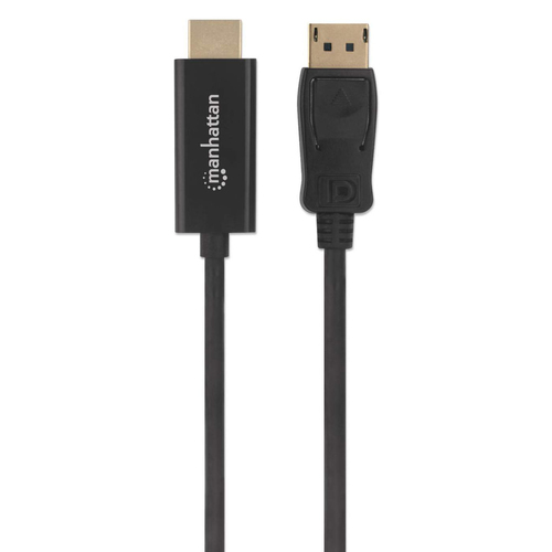 Manhattan DisplayPort 1.2 naar HDMI kabel, 4K@60Hz, 1,8 m, mannelijk naar mannelijk, met vergrendeling, niet bi-directioneel, zwart, 3 jaar garantie, equivalent aan 6F-DP-HDMI-4K60-HDR (20 cm korter)