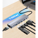 Manhattan USB-C dock/hub, poorten (6): Ethernet, HDMI, USB-A (3×) en USB-C, met Power Delivery (PD) 100 W - vereist een externe USB-C-lader (niet inbegrepen). USB-gevoed (geen externe voeding vereist) wanneer PD niet wordt gebruikt