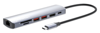 Manhattan USB-C dock/hub met kaartlezer, poorten (5): Ethernet, HDMI, USB-A (2×) en USB-C, met Power Delivery (PD) 100 W - vereist een externe USB-C-lader (niet inbegrepen). USB-gevoed (geen externe voeding vereist) wanneer PD niet wordt gebruikt