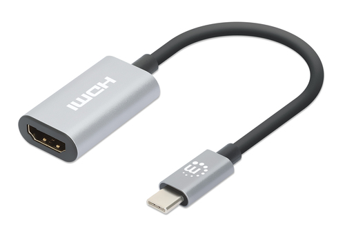 Manhattan USB-C naar HDMI adapterkabel, 4K@60Hz, 11 cm, mannelijk naar mannelijk, zwart/zilver, 3 jaar garantie