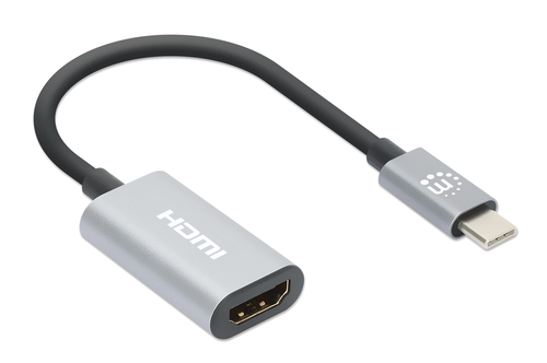 Manhattan USB-C naar HDMI adapterkabel, 4K@60Hz, 11 cm, mannelijk naar mannelijk, zwart/zilver, 3 jaar garantie