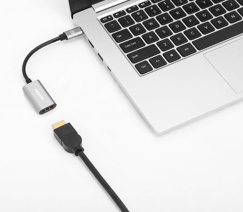 Manhattan USB-C naar HDMI adapterkabel, 4K@60Hz, 11 cm, mannelijk naar mannelijk, zwart/zilver, 3 jaar garantie