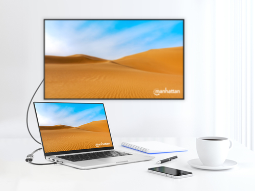Manhattan USB-C naar HDMI adapterkabel, 4K@60Hz, 11 cm, mannelijk naar mannelijk, zwart/zilver, 3 jaar garantie