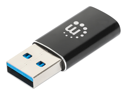 Manhattan USB-C naar USB-A adapter, 10 Gbps (USB 3.2 Gen 2 / USB 3.1), vrouwelijk naar mannelijk, zwart, levenslange garantie