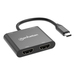 Manhattan USB-C naar dual HDMI & USB-A adapter, Dubbele 4K@30Hz of enkele 4K@60Hz, USB-A 480 Mbps (USB 2.0), Power Delivery 100W doorvoer, kabel 15 cm, zwart, 3 jaar garantie