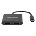 Manhattan USB-C naar dual HDMI & USB-A adapter, Dubbele 4K@30Hz of enkele 4K@60Hz, USB-A 480 Mbps (USB 2.0), Power Delivery 100W doorvoer, kabel 15 cm, zwart, 3 jaar garantie
