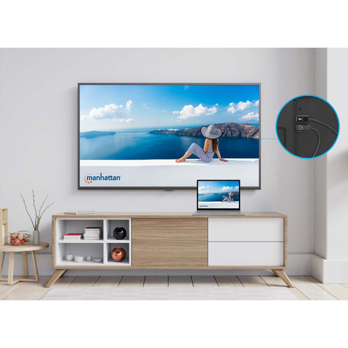 Manhattan Draadloze HDMI-presentatieset 1080p, 2-delige set met HDMI-ontvanger en HDMI-zender (dongle), voor draadloze videoweergave vanaf laptop, tablet of smartphone naar tv of HDMI-projector, zwart