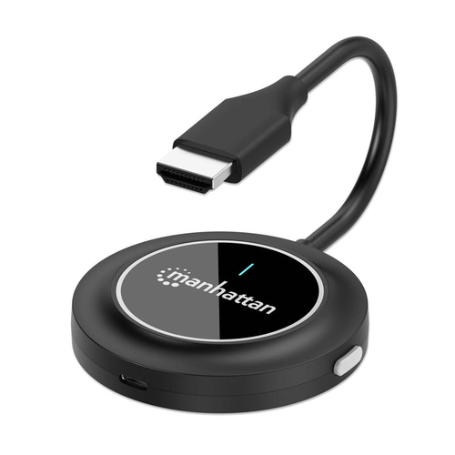 Manhattan Draadloze HDMI-presentatieset 1080p, 2-delige set met HDMI-ontvanger en HDMI-zender (dongle), voor draadloze videoweergave vanaf laptop, tablet of smartphone naar tv of HDMI-projector, zwart