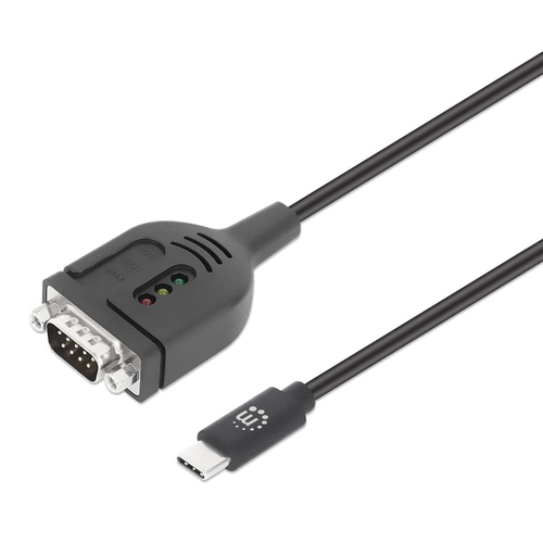 Manhattan USB-C naar seriële converterkabel, 1 m, mannelijk naar mannelijk, RS232/COM/DB9, Prolific PL2303GT-chip, zwart, 3 jaar garantie