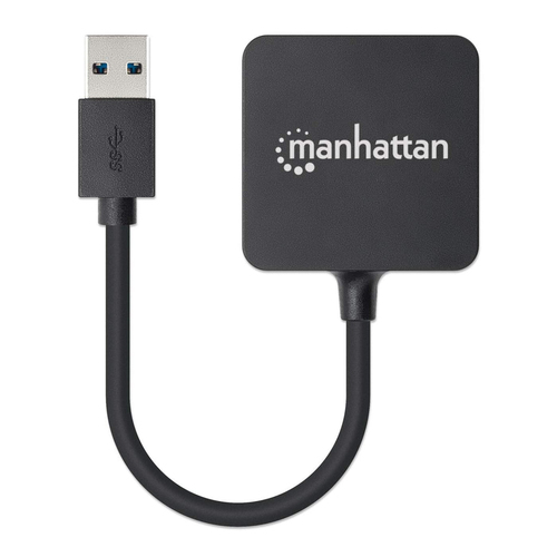 Manhattan USB-A 4-poorts hub, 4× USB-A, 5 Gbps (USB 3.0), USB-gevoed (geen externe voeding vereist). Snel laden: 1 poort tot 0,9 A; voor laden via 4 poorten is een externe voeding vereist (niet inbegrepen), equivalent aan ST4300MINU3B