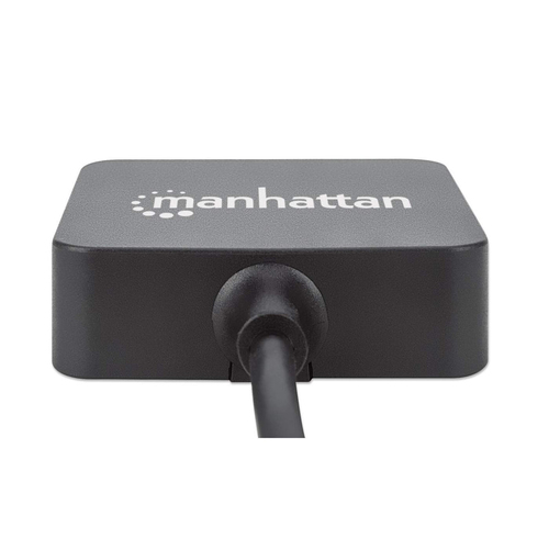 Manhattan USB-A 4-poorts hub, 4× USB-A, 5 Gbps (USB 3.0), USB-gevoed (geen externe voeding vereist). Snel laden: 1 poort tot 0,9 A; voor laden via 4 poorten is een externe voeding vereist (niet inbegrepen), equivalent aan ST4300MINU3B