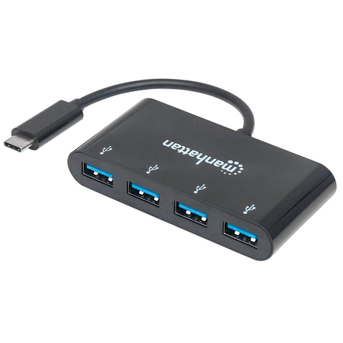 Manhattan USB-C dock/hub, poorten (4): USB-A (4×), 5 Gbps (USB 3.0), USB-gevoed (geen externe voeding vereist), equivalent aan HB30C4AB