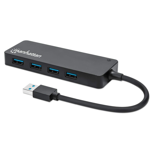 Manhattan USB-A 4-poorts hub, 4× USB-A, 5 Gbps (USB 3.0), USB-gevoed (geen externe voeding vereist), equivalent aan ST4300PBU3 & ST4300MINU3B