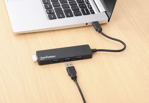 Manhattan USB-C dock/hub, poorten (4): USB-A (4×), 5 Gbps (USB 3.0), USB-gevoed (geen externe voeding vereist), equivalent aan HB30CM4AB
