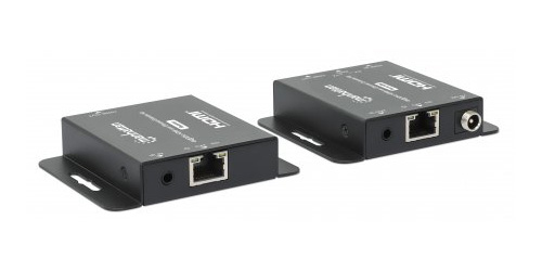 Manhattan HDMI-extenderkit 4K via Ethernet, verlengt 4K@30 Hz tot 40 m of 1080p@60 Hz tot 70 m via Cat6-kabel, zender en ontvanger, voeding via kabel (PoC), zwart, 3 jaar garantie