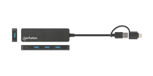 Manhattan USB-C & USB-A combo dock/hub, poorten (4): USB-A (4×), 5 Gbps (USB 3.0), USB-gevoed (geen externe voeding vereist)