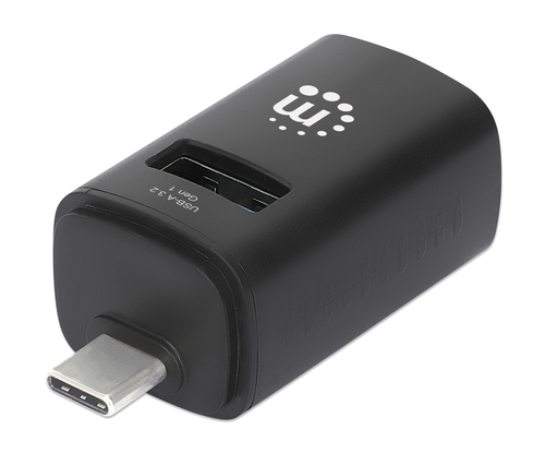 Manhattan USB-C 3-poorts hub, ultra-compact, USB-A-poorten: 1× 5 Gbps (USB 3.0) + 2× 480 Mbps (USB 2.0), USB-gevoed (geen externe voeding vereist)