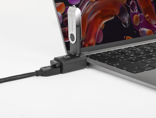 Manhattan USB-C 3-poorts hub, ultra-compact, USB-A-poorten: 1× 5 Gbps (USB 3.0) + 2× 480 Mbps (USB 2.0), USB-gevoed (geen externe voeding vereist)