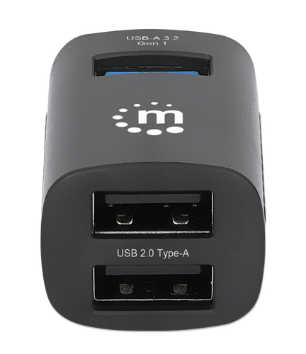 Manhattan USB-C 3-poorts hub, ultra-compact, USB-A-poorten: 1× 5 Gbps (USB 3.0) + 2× 480 Mbps (USB 2.0), USB-gevoed (geen externe voeding vereist)
